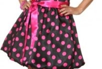 Ballonkleid mit Bindegürtel schwarz und pink gepunktet - 1