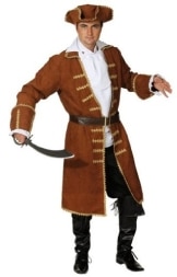 brauner Piratenmantel mit Gürtel, Jabot und Hut - 1