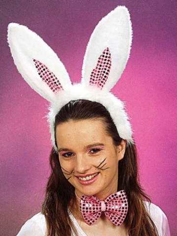 Bunny-Kostüm: Set deluxe mit Schleife und Haarreif mit Ohren - 1