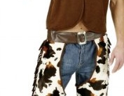 Cowboy-Kostüm: Herren-Chaps mit Weste, Lederimitat, Kuhfell-Optik - 1
