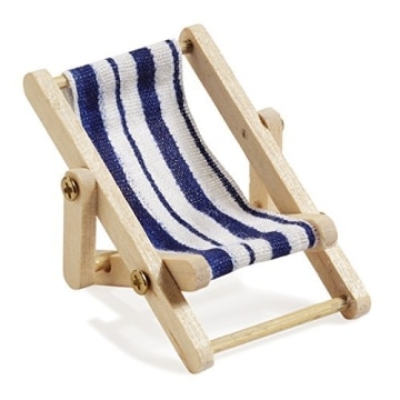 Deko-Liegestuhl, Holz, blau-weißer Stoffsitz, 5 x 3,5 cm - 1
