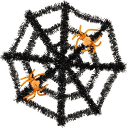 Deko: Spinnennetz, schwarz, mit orangefarbenen Spinnen - 1