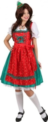 Dirndl: Dirndl-Kombination „Evi“, Kleid und Schürze, rot-grün, verschiedene Größen - 1