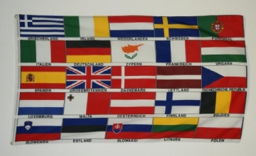 Flagge EUROPALÄNDER (Nr. 3) Länder von Europa Fahne - Stoffgewicht 100 gr/m2 (!!) - KEINE hauchdünne Ware - Grösse: 90 x 150 cm - Siebdruck - Robuster / fester Stoff - Reissfest - Innen / Aussenbereich - Hissvorrichtung: Messing Ösen - Besatzband - doppelt umsäumt - - 1