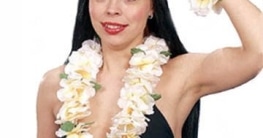 Hawaii-Set deluxe: Blumen-Kette, Kopfband, Armband, creme-gelb - 1