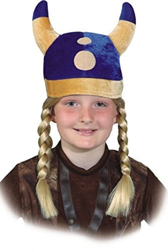 Helm: Wikingermütze, mit Hörnern, blau, Stoff, Kindergröße - 1