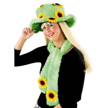 Hut mit Schal, Sonnenblumen, neongrün - 1