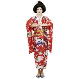 Japanerin-Kostüm: Kimono, Satin, rot, Einheitsgröße - 1