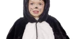 Kinderkostüm: Katze, Cape, Plüsch, schwarzweiß, Größe 104 - 1