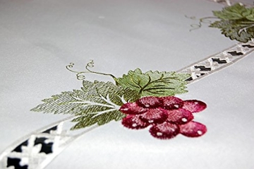 klassisch dekorative TISCHDECKE Tischläufer Deckchen sekt Weintrauben LILA grün gestickt Deko für Sommer und HERBST (Tischläufer 40x160 cm rechteckig) - 3