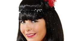 Kopfband: Charlstonband, schwarz, mit roter Feder - 1