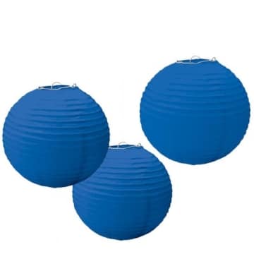 Laterne: Papierlaterne, rund, blau, 24 cm, 3er-Pack - 1