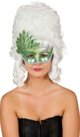 Maske: venezianische Maske, mit Blattdekor, grün - 1