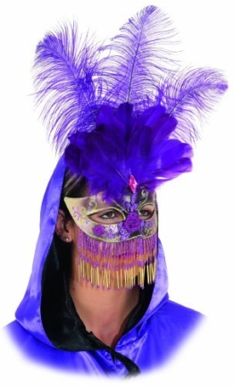 Maske: venezianische Maske, mit Federn und Perlenbehang, lila-gold - 1