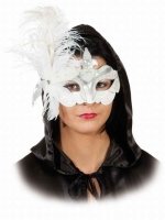 Maske: venezianische Maske, mit Federn, weiß - 1
