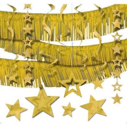 Mega-Deko-Set, gold, mit Girlanden, Sternen, Deckenhängern, Rotorspiralen, 22-teilig - 1