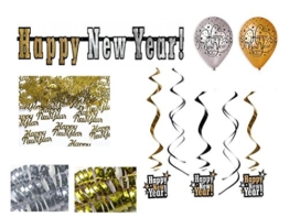 Party Deko Set Silvester 15 teilig "Happy New Year" Girlande Luftballon Konfetti -