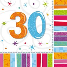 Party-Servietten: Zahl 30, „Bunter Geburtstag“, 33 x 33 cm, 16er-Pack - 1