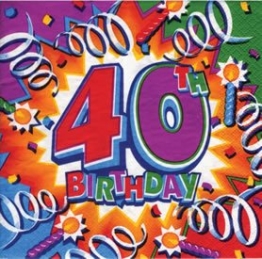 Party-Servietten: Zahl 40, Motiv „Birthday Explosion“, 33 x 33 cm, 16er-Pack - 1