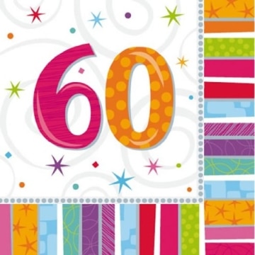 Party-Servietten: Zahl 60, „Bunter Geburtstag“, 33 x 33 cm, 16er-Pack - 2