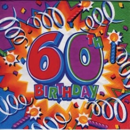 Party-Servietten: Zahl 60, Motiv „Birthday Explosion“, 33 x 33 cm, 16er-Pack - 1