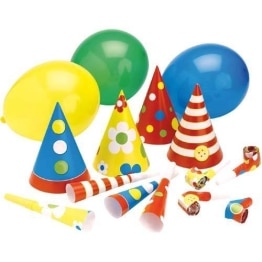 Party-Set: je 4 Luftrüssel, Trompeten, Partyhütchen, Luftballons - 1
