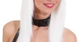 Perücke: Damen-Perücke „Lady Crazy“, mit Haarschleife, weiß - 1