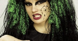 Perücke: Hexen-Perücke, neon-grün und schwarz, Langhaar - 1