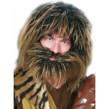 Perücke: Neandertaler-Perücke mit Bart, braun - 1