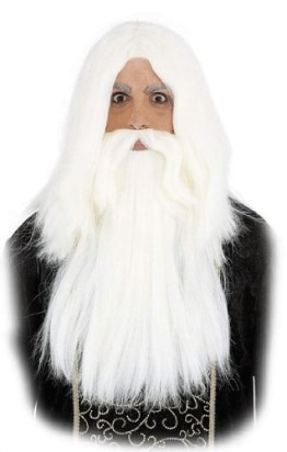 Perücke: Zauberer, weiße Haare mit weißem Bart - 1