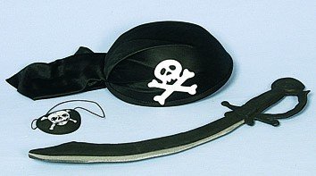 Piraten-Set, 6-teilig mit Messer, Augenklappe, Kopfband, Tuch, Ohrring, Kette - 2