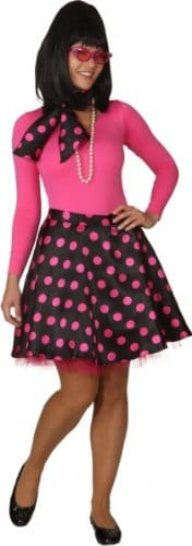 Rock ’n Roll Rock mit Petticoat und Halstuch schwarz und pink gepunktet - 1