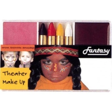 Schminkset für Indianer: Grundschminke, Abschminke und 4 farbige Stifte - 1