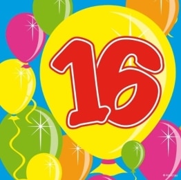 Servietten: Cocktail-Servietten, Zahl 16, Serie Balloons, 25 x 25 cm, 20er-Pack - 1