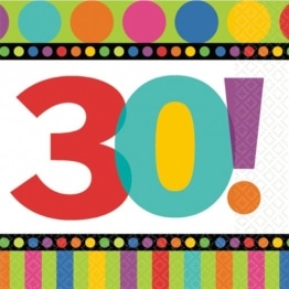 Servietten: Party-Servietten, „Dots & Stripes“, Zahl 30, 33 x 33 cm, 16 Stück - 1