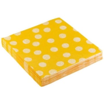 Servietten: Party-Servietten „Dots Yellow“, 33 x 33 cm, 20 Stück - 1