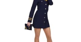 Stewardess-Kostüm: Kleid und Haube in Blau, gelbes Tuch - 1