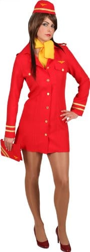 Stewardess-Kostüm: Kleid und Haube in Rot, gelbes Tuch, verschiedene Größen - 1
