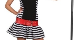 Sträflingsfrau-Kostüm: Kleid und Mini-Kappe, schwarz-weiß, verschiedene Größen - 1